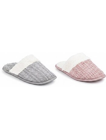 OZABI Pack 2 Paires Mules Femme Tricot Torsadé Bord Fausse Fourrure