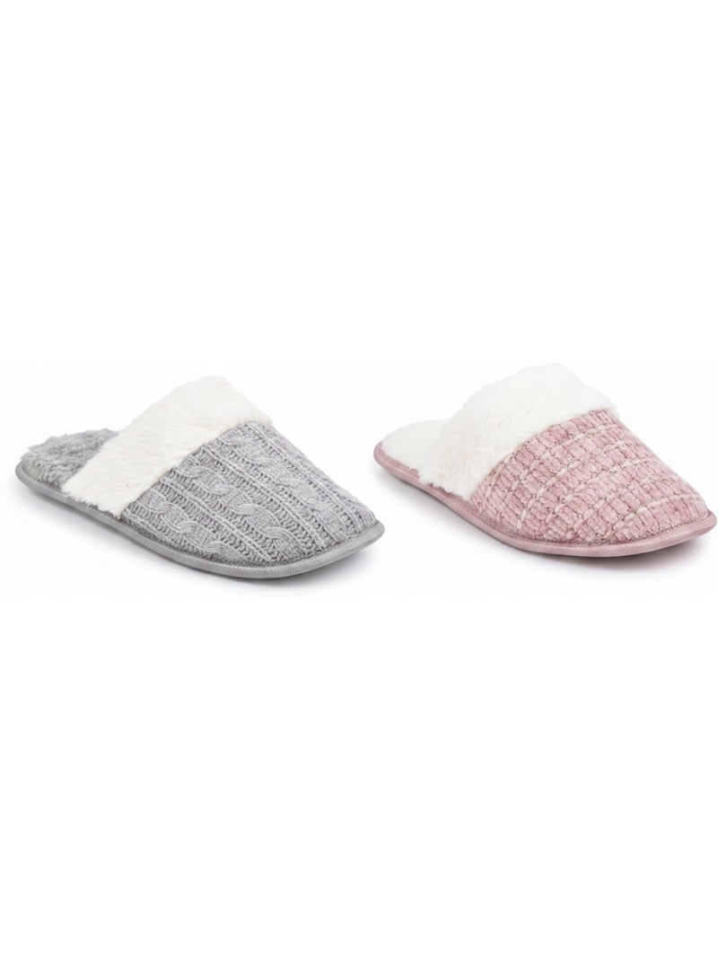 OZABI Pack 2 Paires Mules Femme Tricot Torsadé Bord Fausse Fourrure Multicolore - Kiabi