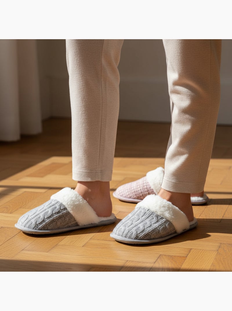 OZABI Pack 2 Paires Mules Femme Tricot Torsadé Bord Fausse Fourrure Multicolore - Kiabi
