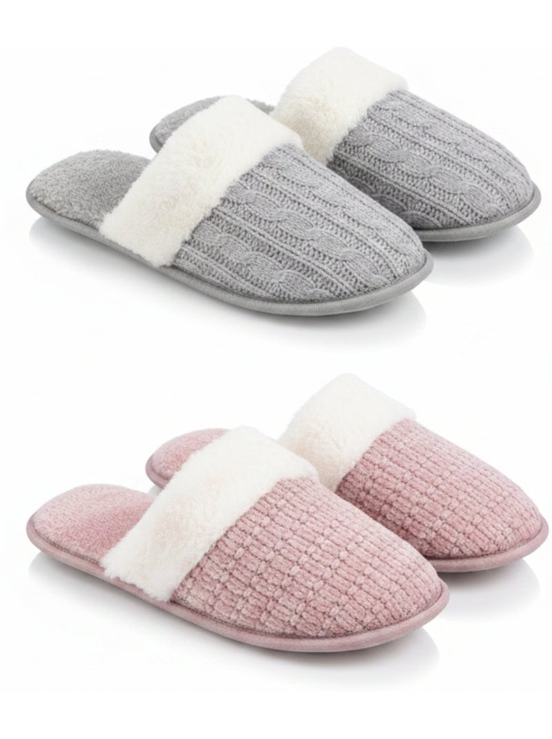 OZABI Pack 2 Paires Mules Femme Tricot Torsadé Bord Fausse Fourrure Multicolore - Kiabi