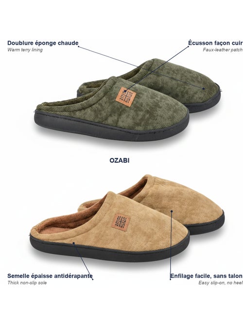 OZABI Pack 2 Paires Mules Homme Velours Côtelé Doublure Éponge - Kiabi