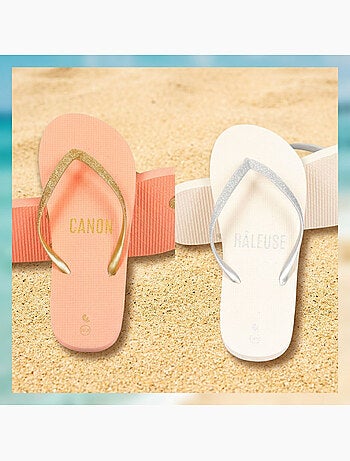 OZABI Pack 2 Paires Tongs Femme Glitter Message Humour