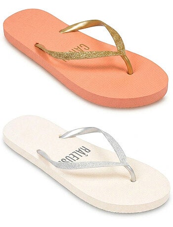 OZABI Pack 2 Paires Tongs Femme Glitter Message Humour