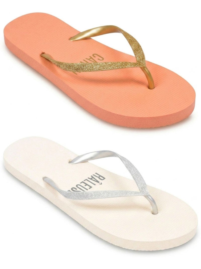 OZABI Pack 2 Paires Tongs Femme Glitter Message Humour Beige/Rose - Kiabi
