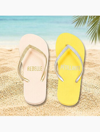 OZABI Pack 2 Paires Tongs Femme Glitter Message Humour