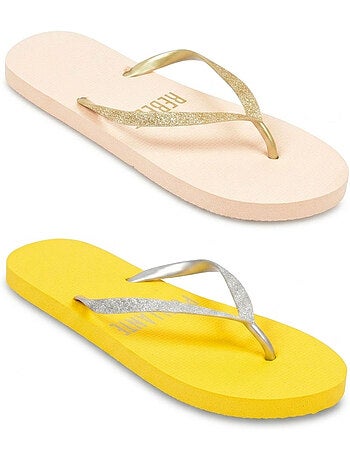 OZABI Pack 2 Paires Tongs Femme Glitter Message Humour
