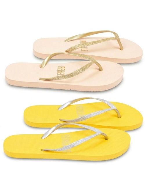 OZABI Pack 2 Paires Tongs Femme Glitter Message Humour - Kiabi