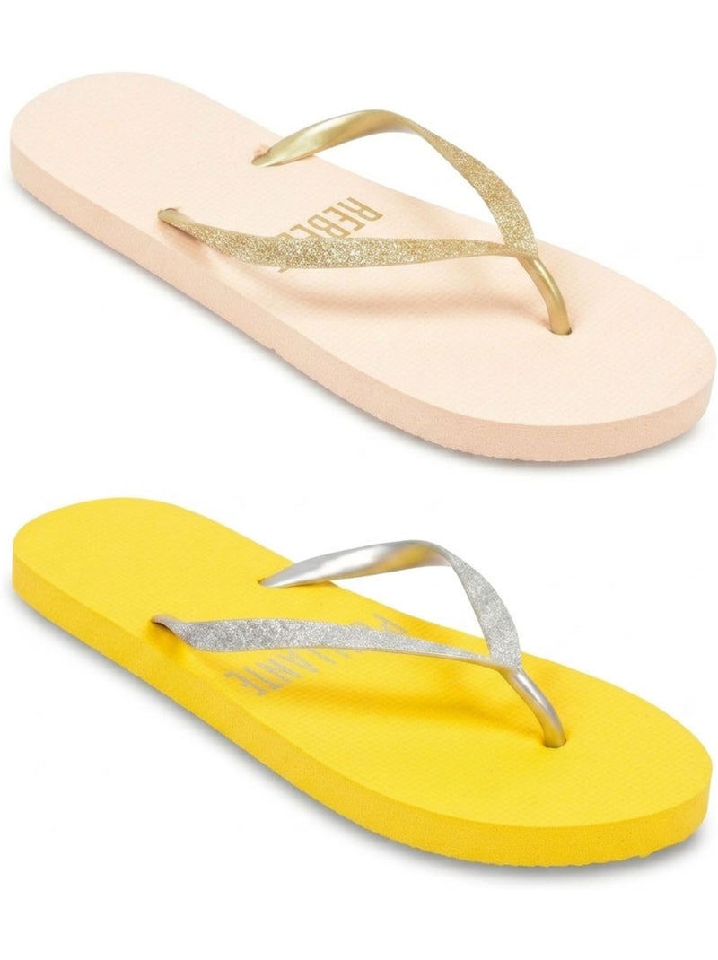 OZABI Pack 2 Paires Tongs Femme Glitter Message Humour Écru/Jaune - Kiabi