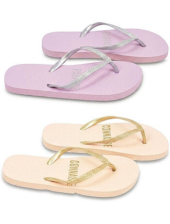 OZABI Pack 2 Paires Tongs Femme Glitter Message Humour