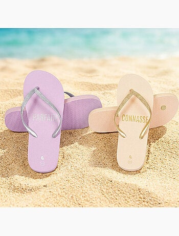 OZABI Pack 2 Paires Tongs Femme Glitter Message Humour