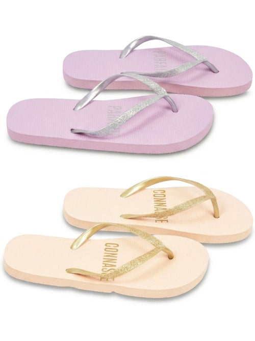 OZABI Pack 2 Paires Tongs Femme Glitter Message Humour - Kiabi OZABI Pack 2 Paires Tongs Femme Glitter Message Humour - Kiabi