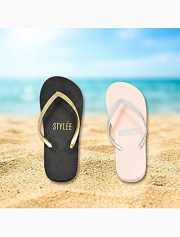 OZABI Pack 2 Paires Tongs Femme Glitter Message Humour