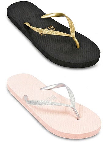 OZABI Pack 2 Paires Tongs Femme Glitter Message Humour