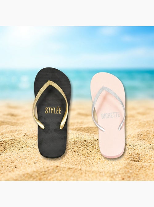OZABI Pack 2 Paires Tongs Femme Glitter Message Humour - Kiabi OZABI Pack 2 Paires Tongs Femme Glitter Message Humour - Kiabi
