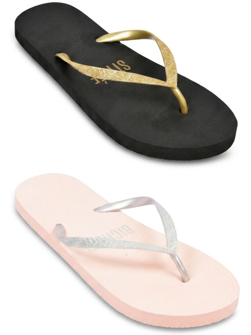 OZABI Pack 2 Paires Tongs Femme Glitter Message Humour Noir Rose - Kiabi