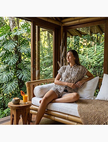 Ozabi pack 2 pyjamas courts femme, chemise boutonnée et short imprimé zébré