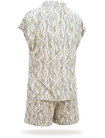 Ozabi pack 2 pyjamas courts femme, chemise boutonnée et short imprimé zébré