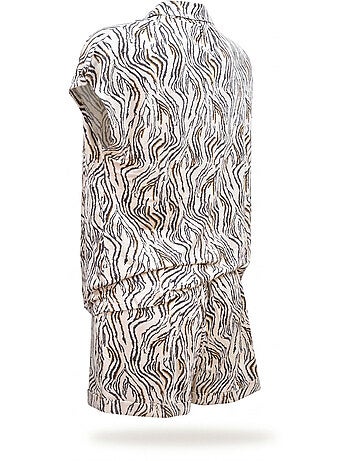Ozabi pack 2 pyjamas courts femme, chemise boutonnée et short imprimé zébré