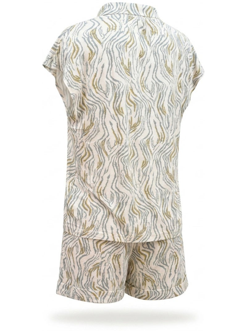 Ozabi pack 2 pyjamas courts femme, chemise boutonnée et short imprimé zébré Marron/Moka/Blush Beige - Kiabi