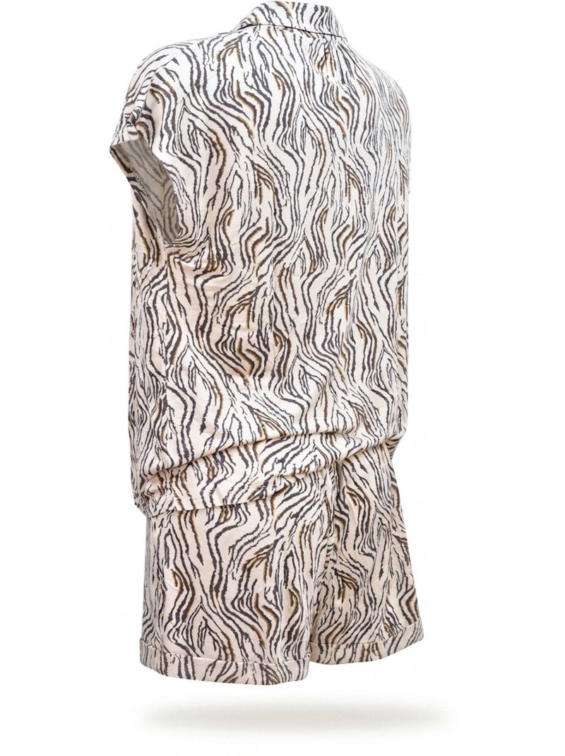 Ozabi pack 2 pyjamas courts femme, chemise boutonnée et short imprimé zébré Marron/Moka/Blush Beige - Kiabi