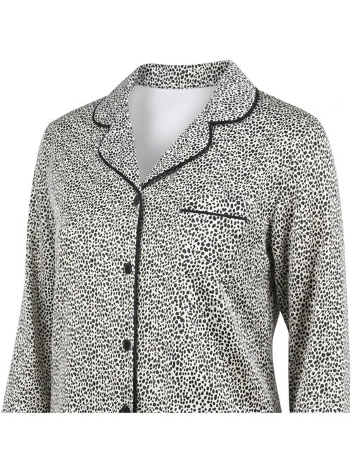 OZABI Pack 2 Pyjamas Femme Longs Satinés Imprimés, Col Chemise - Kiabi OZABI Pack 2 Pyjamas Femme Longs Satinés Imprimés, Col Chemise - Kiabi