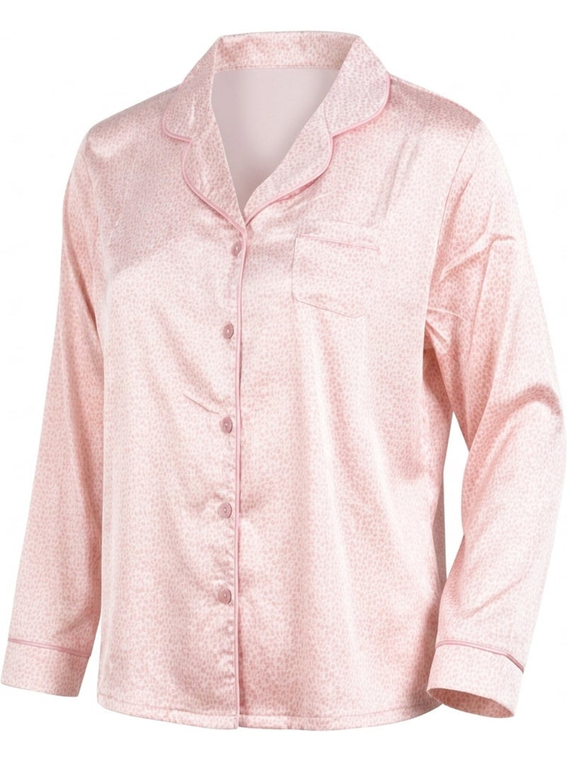 OZABI Pack 2 Pyjamas Femme Longs Satinés Imprimés, Col Chemise Noir Rose - Kiabi