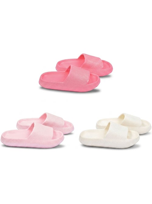 OZABI Pack 3 Claquettes Fille Glitter Paillettes - Beige Rose Fuchsia - Kiabi