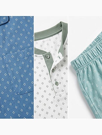 OZABI Pack 3 Pyjamas Courts Homme Coton Majoritaire, Col Bouton