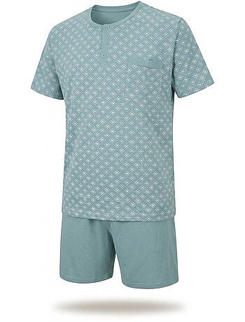 OZABI Pack 3 Pyjamas Courts Homme Coton Majoritaire, Col Bouton