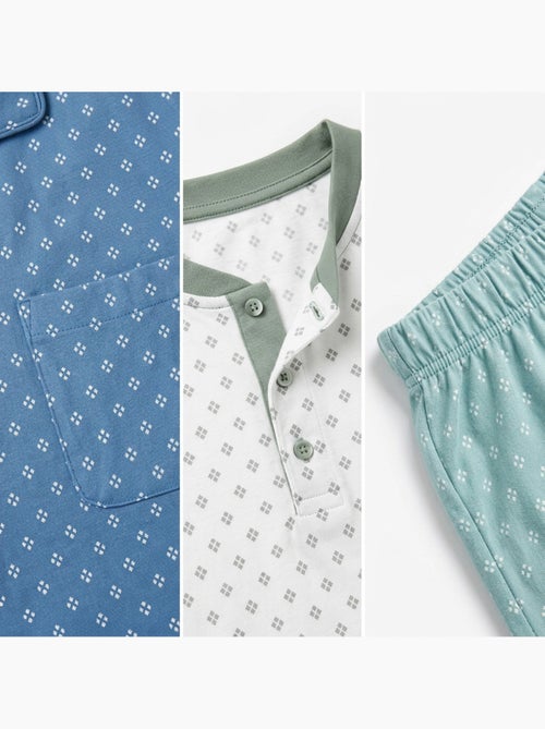 OZABI Pack 3 Pyjamas Courts Homme Coton Majoritaire, Col Bouton - Kiabi OZABI Pack 3 Pyjamas Courts Homme Coton Majoritaire, Col Bouton - Kiabi