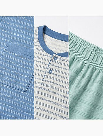 OZABI Pack 3 Pyjamas Courts Homme Coton Majoritaire, Col Bouton