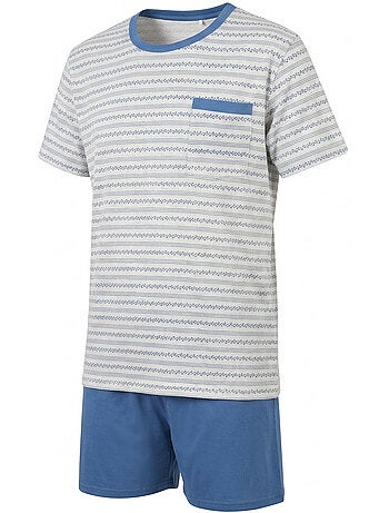 OZABI Pack 3 Pyjamas Courts Homme Coton Majoritaire, Col Bouton