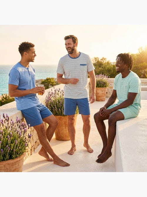 OZABI Pack 3 Pyjamas Courts Homme Coton Majoritaire, Col Bouton - Kiabi OZABI Pack 3 Pyjamas Courts Homme Coton Majoritaire, Col Bouton - Kiabi