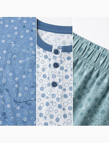OZABI Pack 3 Pyjamas Courts Homme Coton Majoritaire, Col Bouton