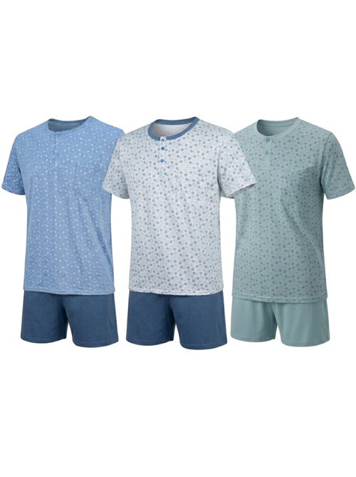 OZABI Pack 3 Pyjamas Courts Homme Coton Majoritaire, Col Bouton - Kiabi OZABI Pack 3 Pyjamas Courts Homme Coton Majoritaire, Col Bouton - Kiabi