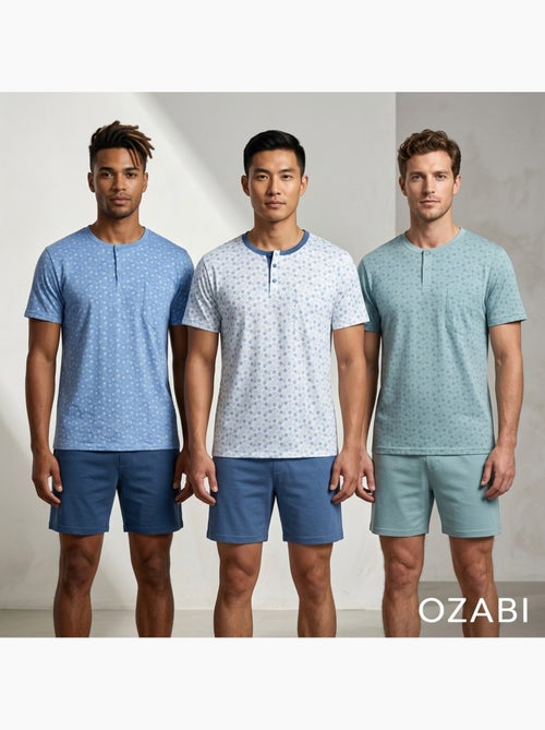 OZABI Pack 3 Pyjamas Courts Homme Coton Majoritaire, Col Bouton - Kiabi OZABI Pack 3 Pyjamas Courts Homme Coton Majoritaire, Col Bouton - Kiabi