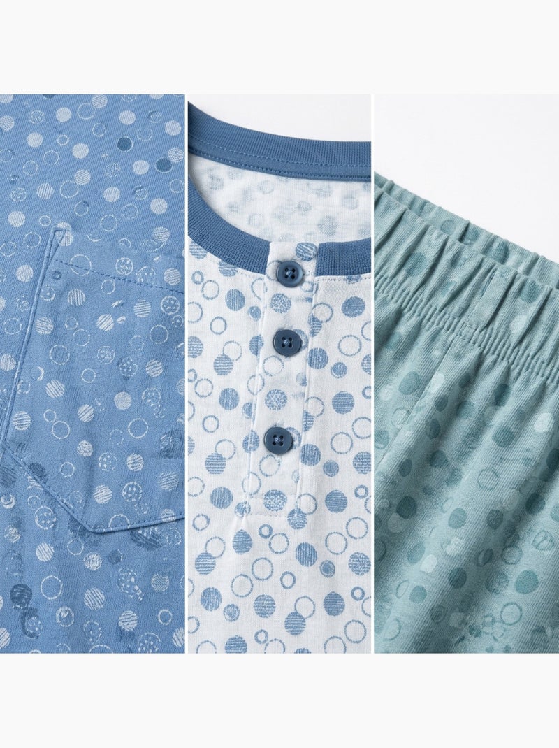 OZABI Pack 3 Pyjamas Courts Homme Coton Majoritaire, Col Bouton Bleu Gris - Kiabi