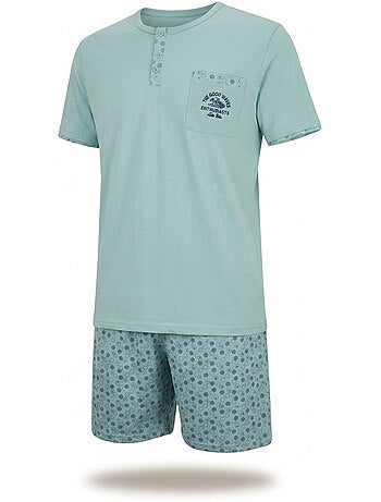 OZABI Pack 3 Pyjamas Courts Homme Coton Majoritaire, Col Bouton