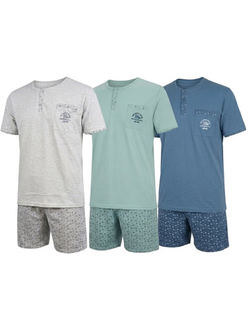 OZABI Pack 3 Pyjamas Courts Homme Coton Majoritaire, Col Bouton - Kiabi OZABI Pack 3 Pyjamas Courts Homme Coton Majoritaire, Col Bouton - Kiabi