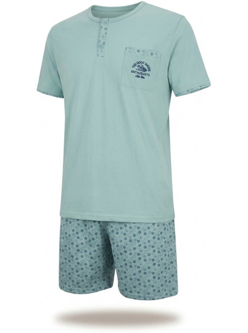 OZABI Pack 3 Pyjamas Courts Homme Coton Majoritaire, Col Bouton - Kiabi OZABI Pack 3 Pyjamas Courts Homme Coton Majoritaire, Col Bouton - Kiabi