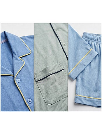 OZABI Pack 3 Pyjamas Courts Homme Coton Majoritaire, Col Chemise Boutonne