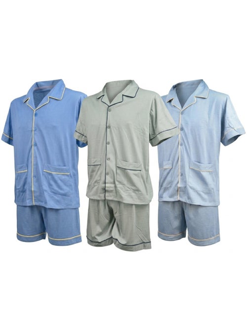 OZABI Pack 3 Pyjamas Courts Homme Coton Majoritaire, Col Chemise Boutonne - Kiabi OZABI Pack 3 Pyjamas Courts Homme Coton Majoritaire, Col Chemise Boutonne - Kiabi