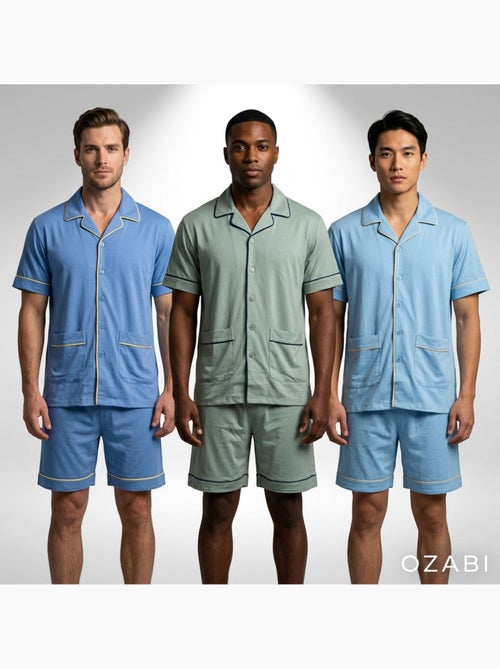 OZABI Pack 3 Pyjamas Courts Homme Coton Majoritaire, Col Chemise Boutonne - Kiabi OZABI Pack 3 Pyjamas Courts Homme Coton Majoritaire, Col Chemise Boutonne - Kiabi