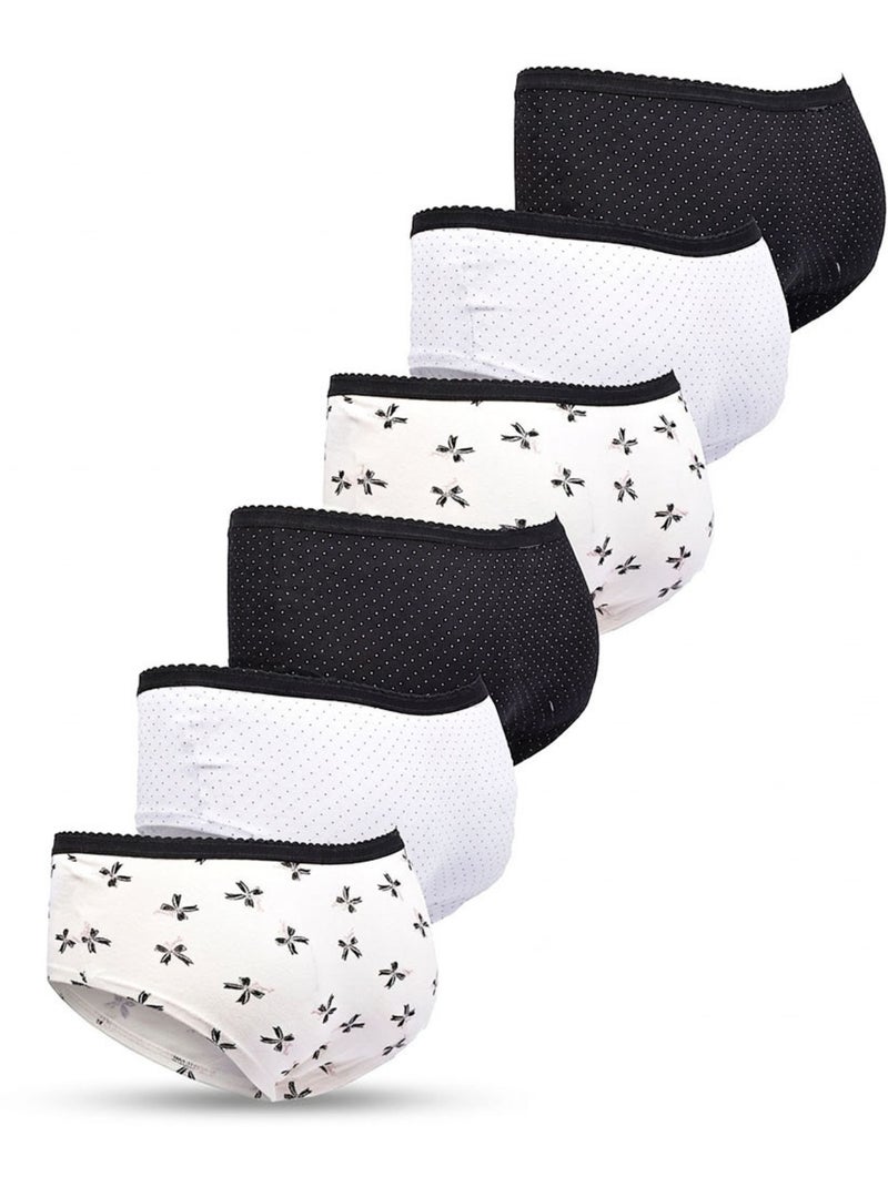 OZABI Pack Culottes Fille Coton - Lot de 6 Blanc Beige Noir - Kiabi