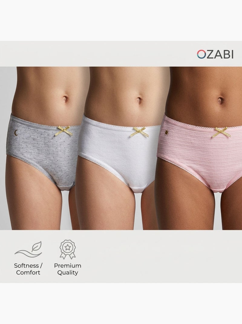 OZABI Pack Culottes Fille Coton - Lot de 6 Blanc Rose clair Gris - Kiabi