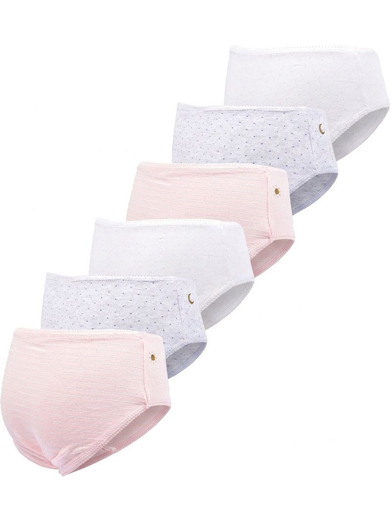 OZABI Pack Culottes Fille Coton - Lot de 6 Blanc Rose clair Gris - Kiabi