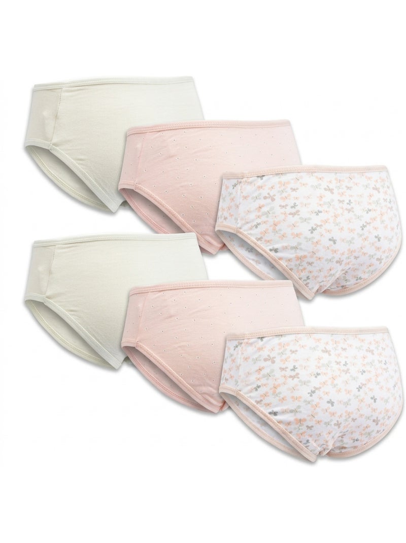 OZABI Pack Culottes Fille Coton - Lot de 6 Blanc Rose clair - Kiabi
