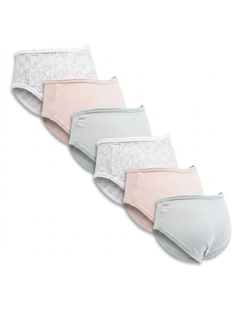 OZABI Pack Culottes Fille Coton - Lot de 6 Blanc/Vert d’eau - Kiabi
