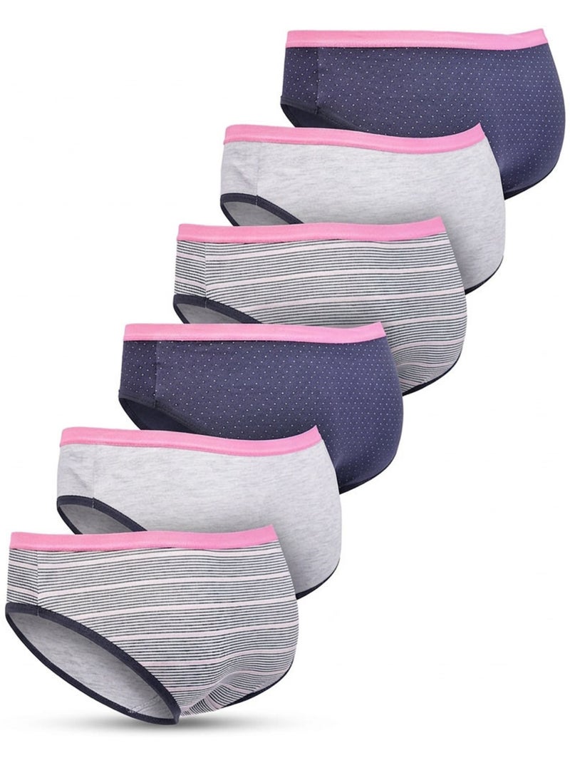 OZABI Pack Culottes Fille Coton - Lot de 6 Bleu Rose Gris - Kiabi