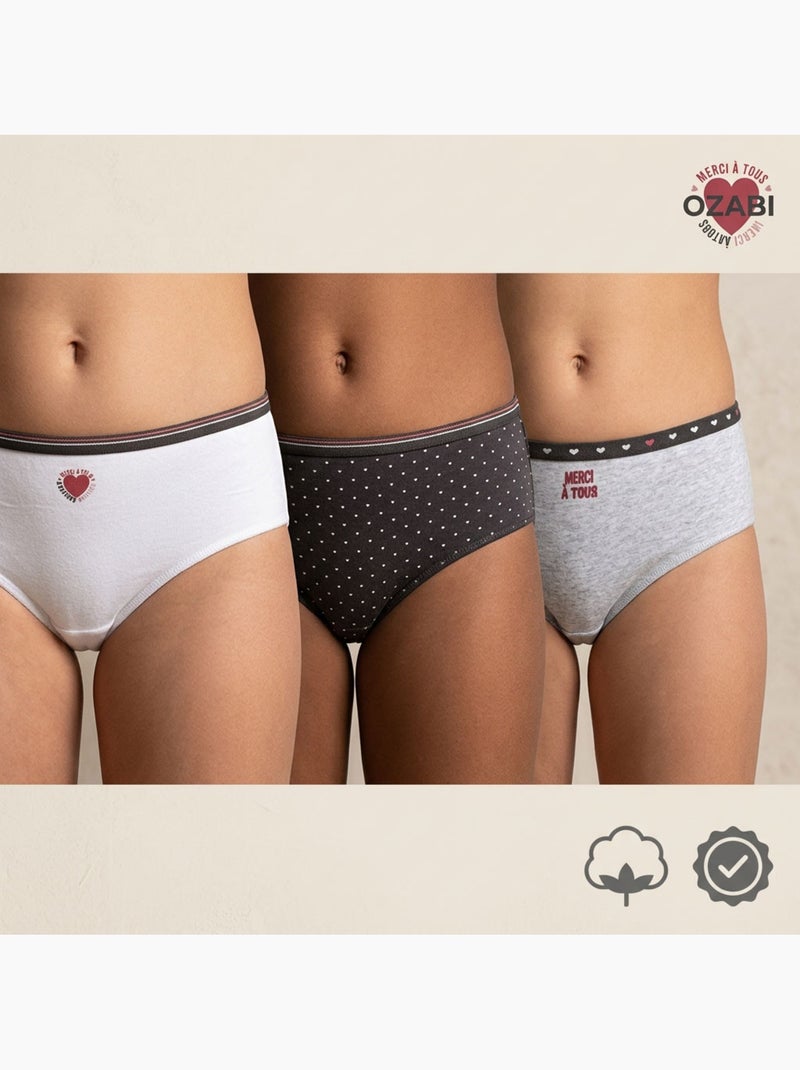 OZABI Pack Culottes Fille Coton - Lot de 6 Gris Noir Blanc - Kiabi